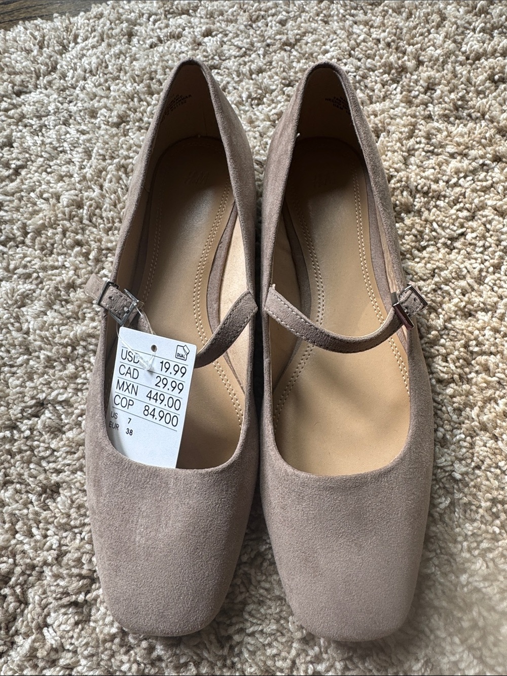 H&M Taupe Suede Mary Jane Flats